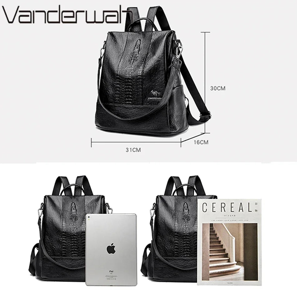 Women's Crocodile Pattern Backpack Leather