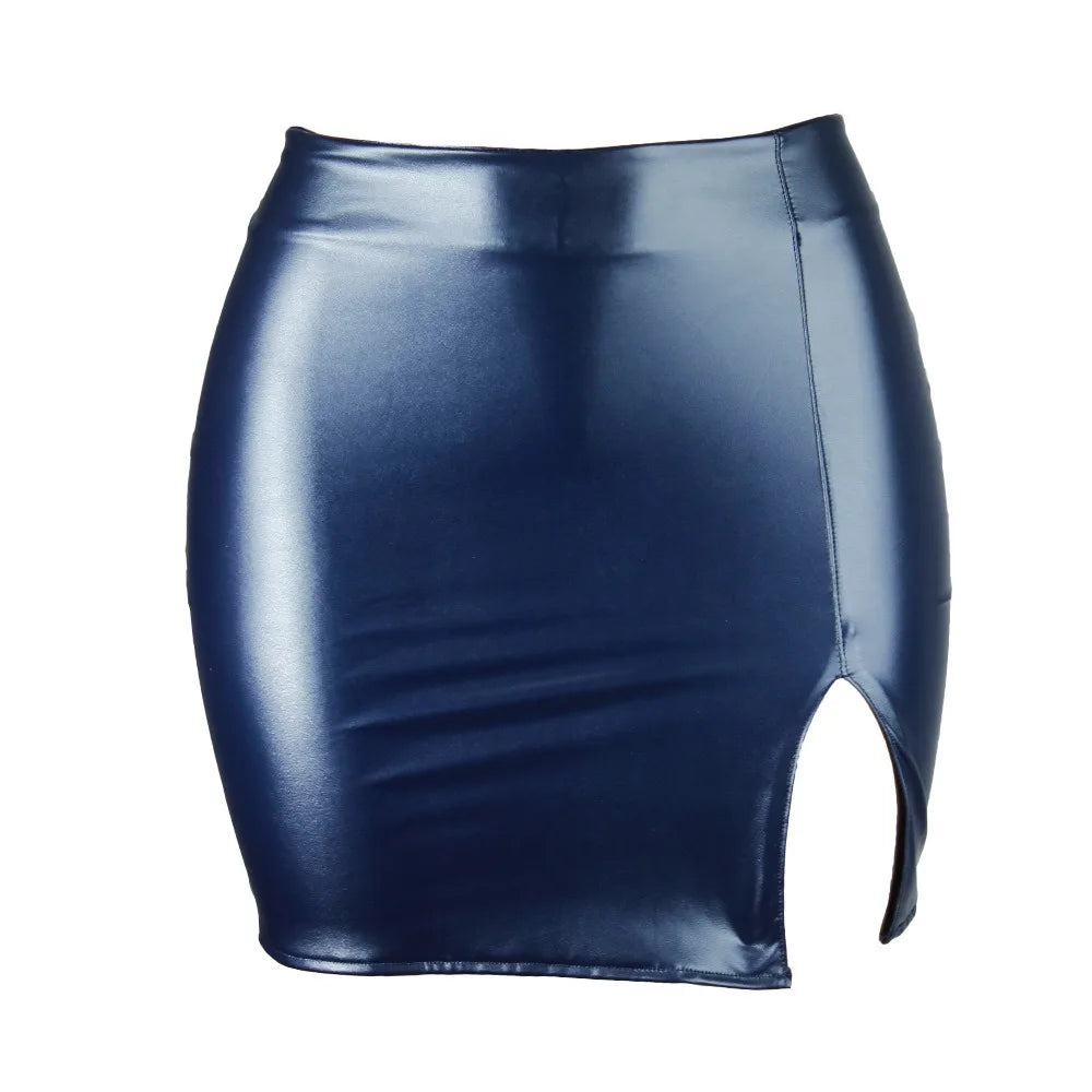 Faux Leather Side Rip Mini Skirt
