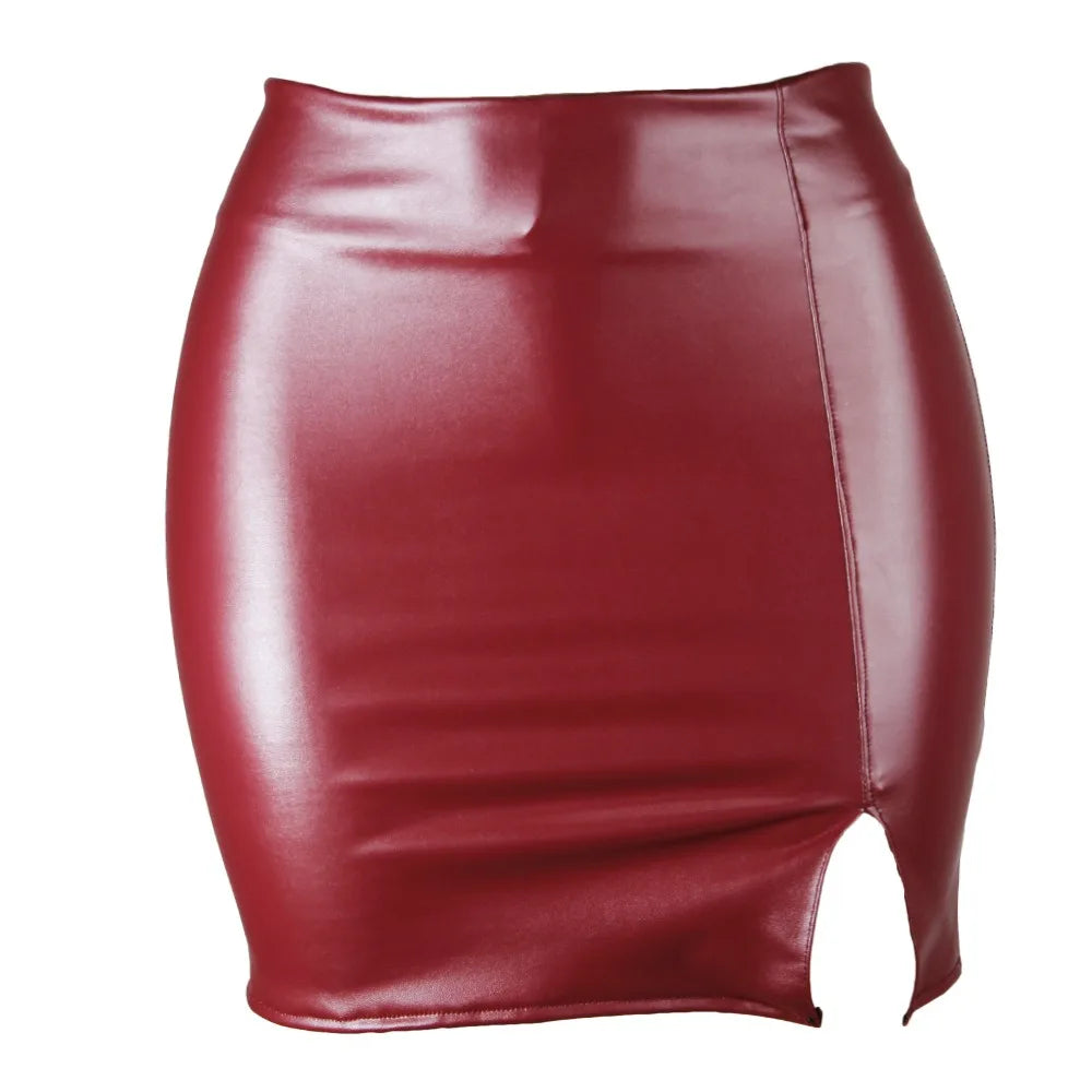 Faux Leather Side Rip Mini Skirt