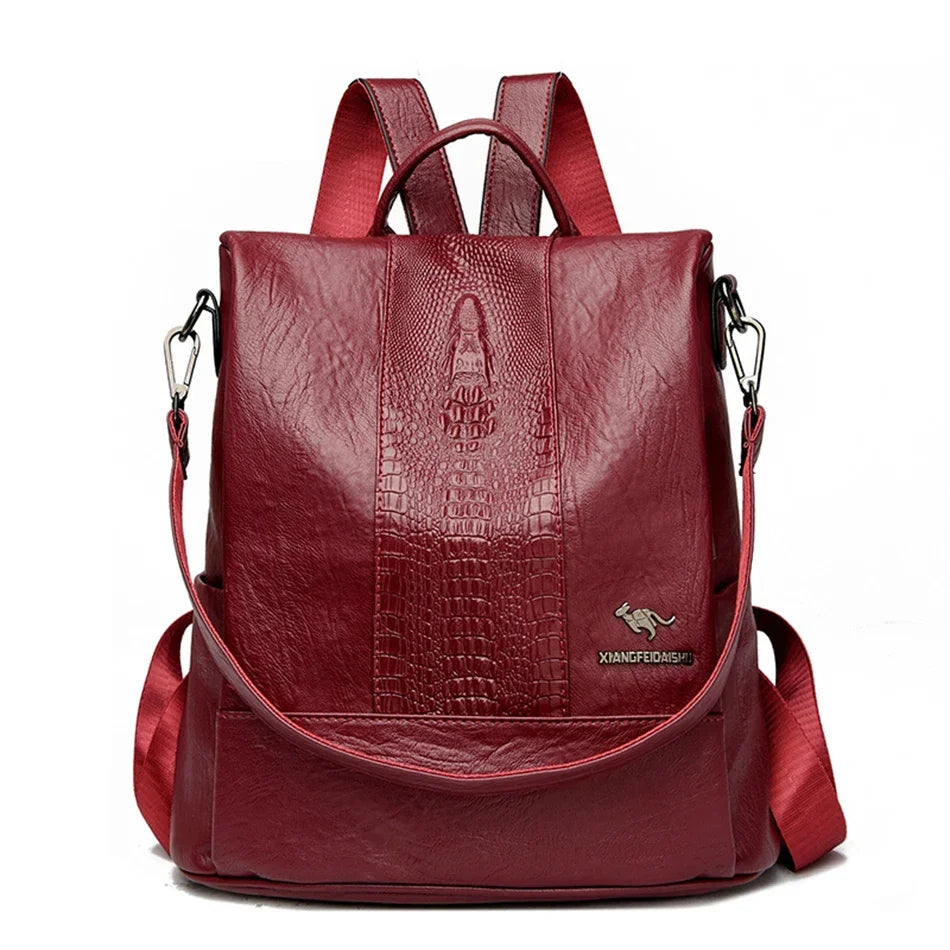 Women's Crocodile Pattern Backpack Leather