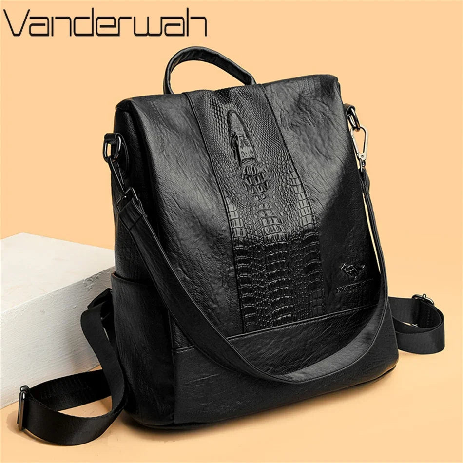 Women's Crocodile Pattern Backpack Leather