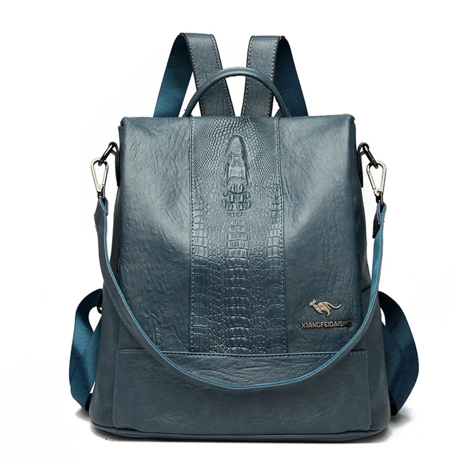 Women's Crocodile Pattern Backpack Leather