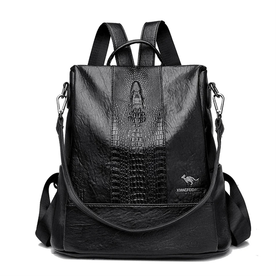 Women's Crocodile Pattern Backpack Leather