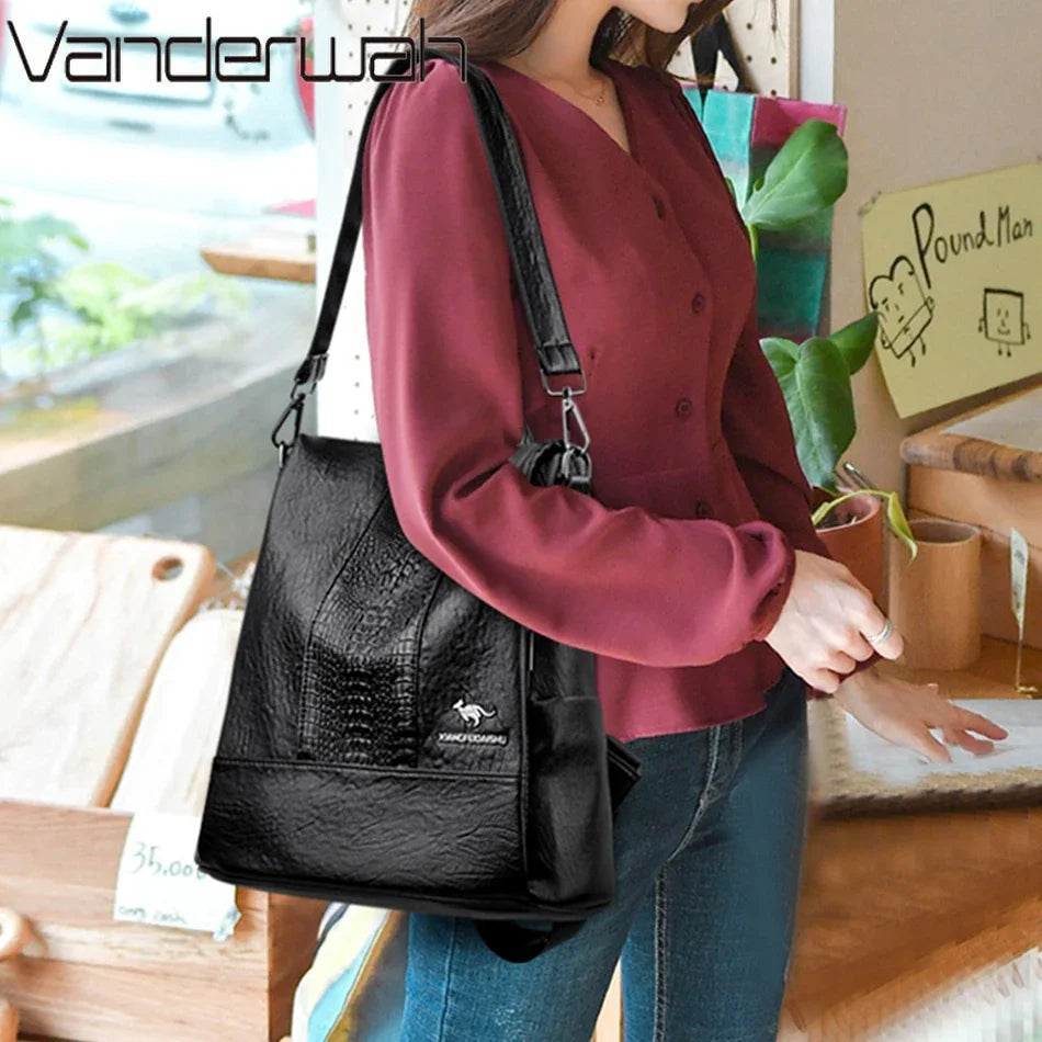 Women's Crocodile Pattern Backpack Leather
