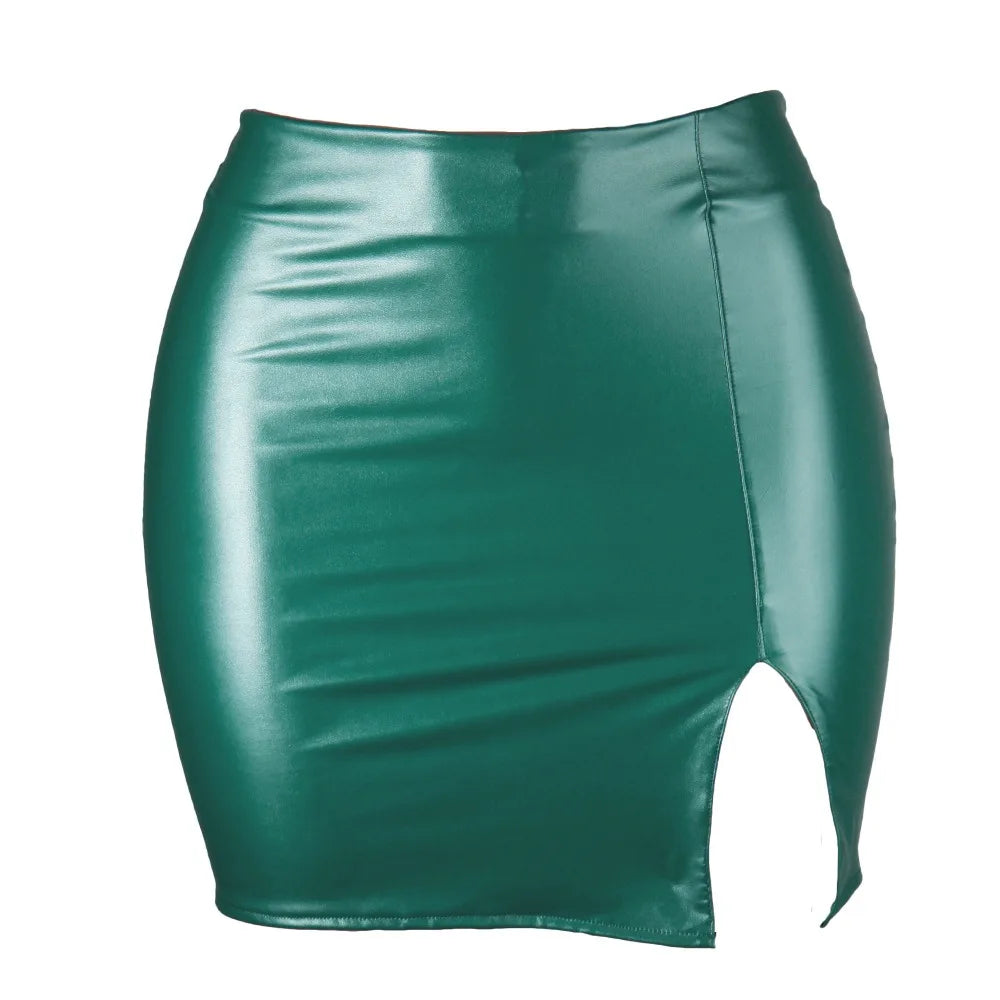 Faux Leather Side Rip Mini Skirt