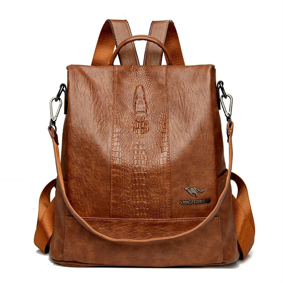 Women's Crocodile Pattern Backpack Leather