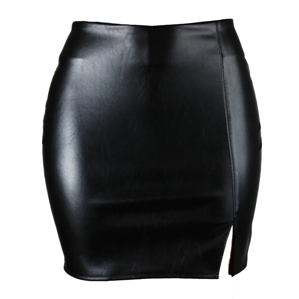 Faux Leather Side Rip Mini Skirt