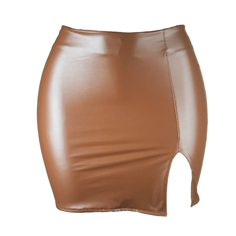 Faux Leather Side Rip Mini Skirt
