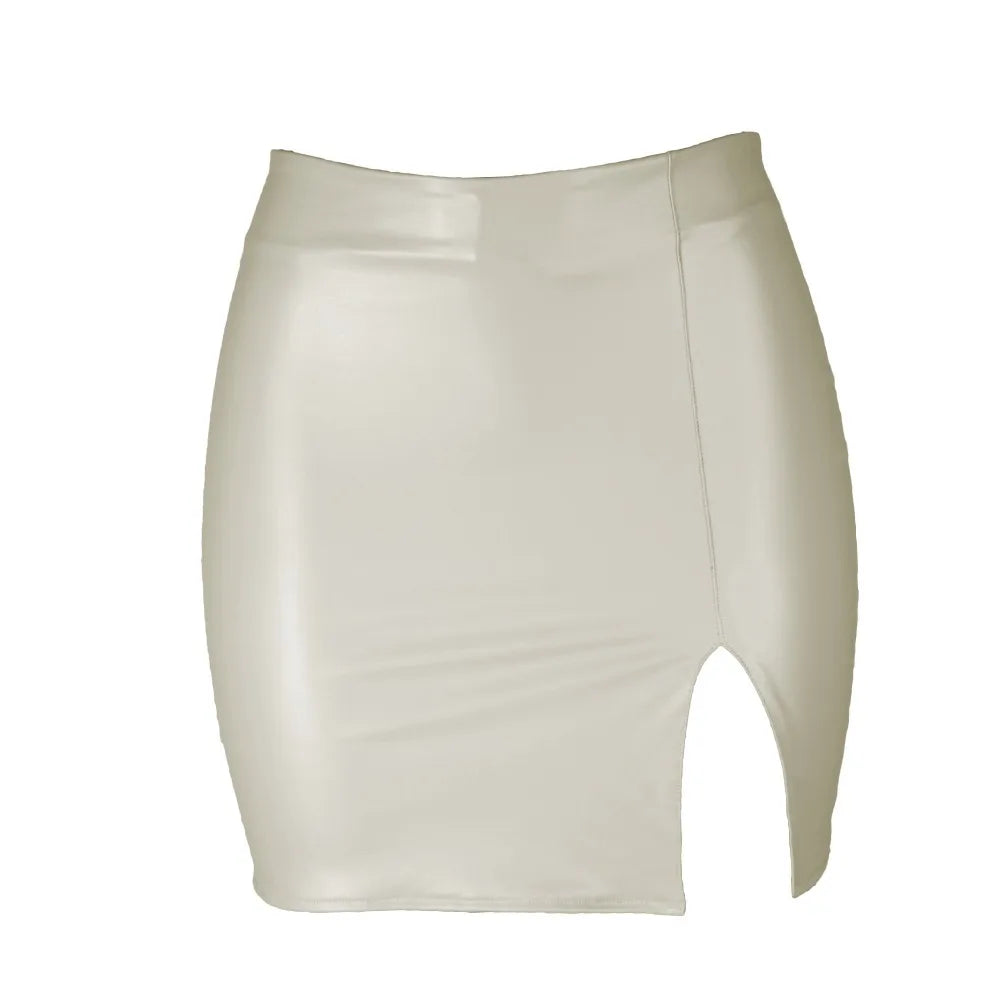 Faux Leather Side Rip Mini Skirt