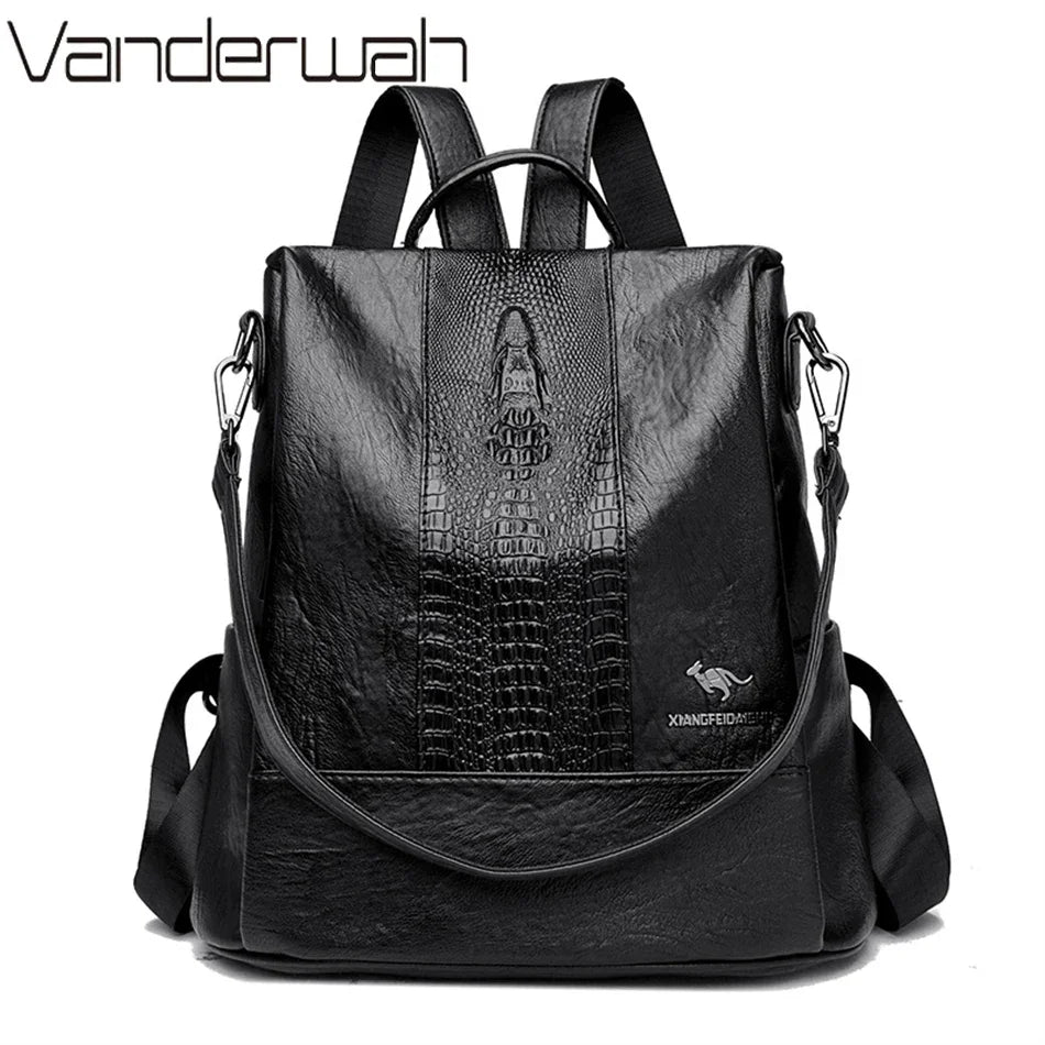Women's Crocodile Pattern Backpack Leather