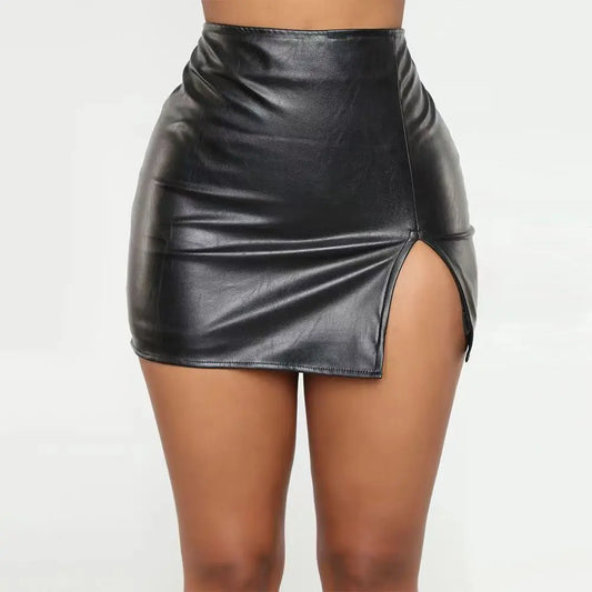 Faux Leather Side Rip Mini Skirt