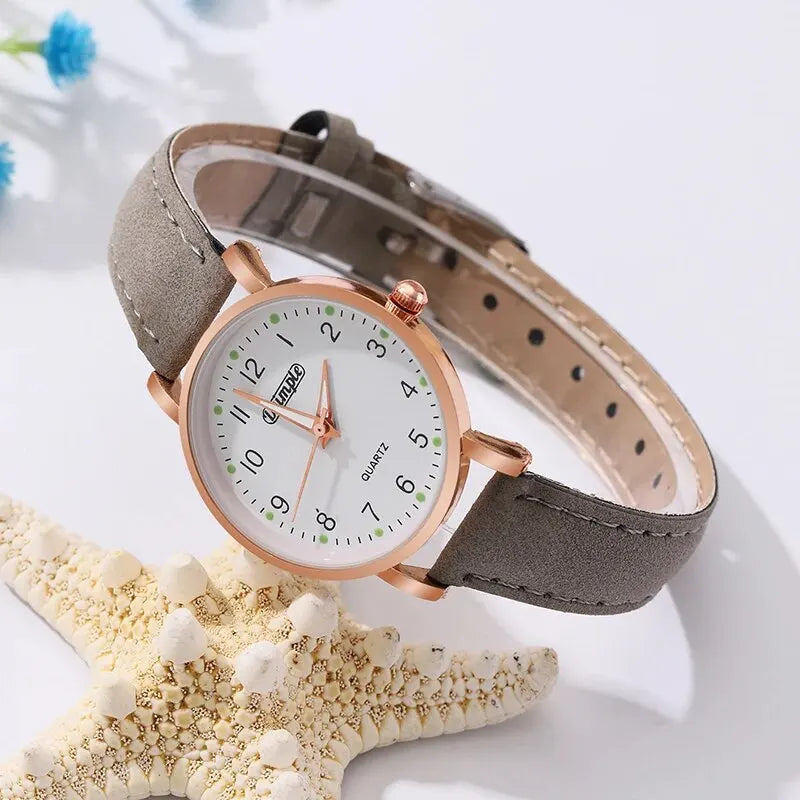 6 Piece Luxury White/Coffee Womans Watch Set
