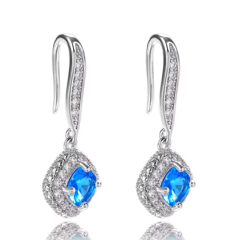 2024 New Luxury Cushion Green Multi Silver Color Korean Earrings for Women Anniversary Gift Jewelry Wholesale E6761b