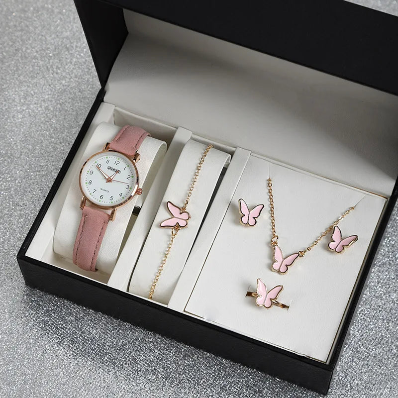6 Piece Luxury White/Coffee Womans Watch Set