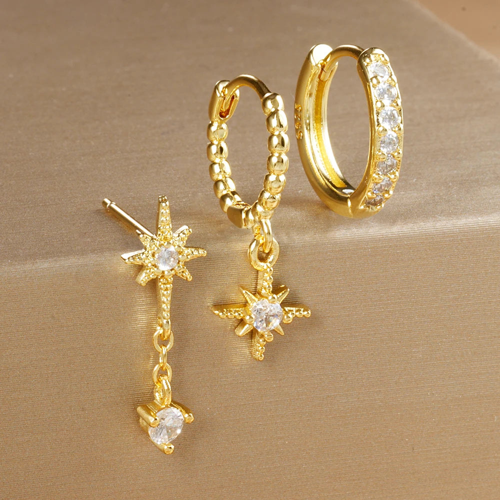 3 Piece Luxury Star Pendant Piercing Earrings Set For Women