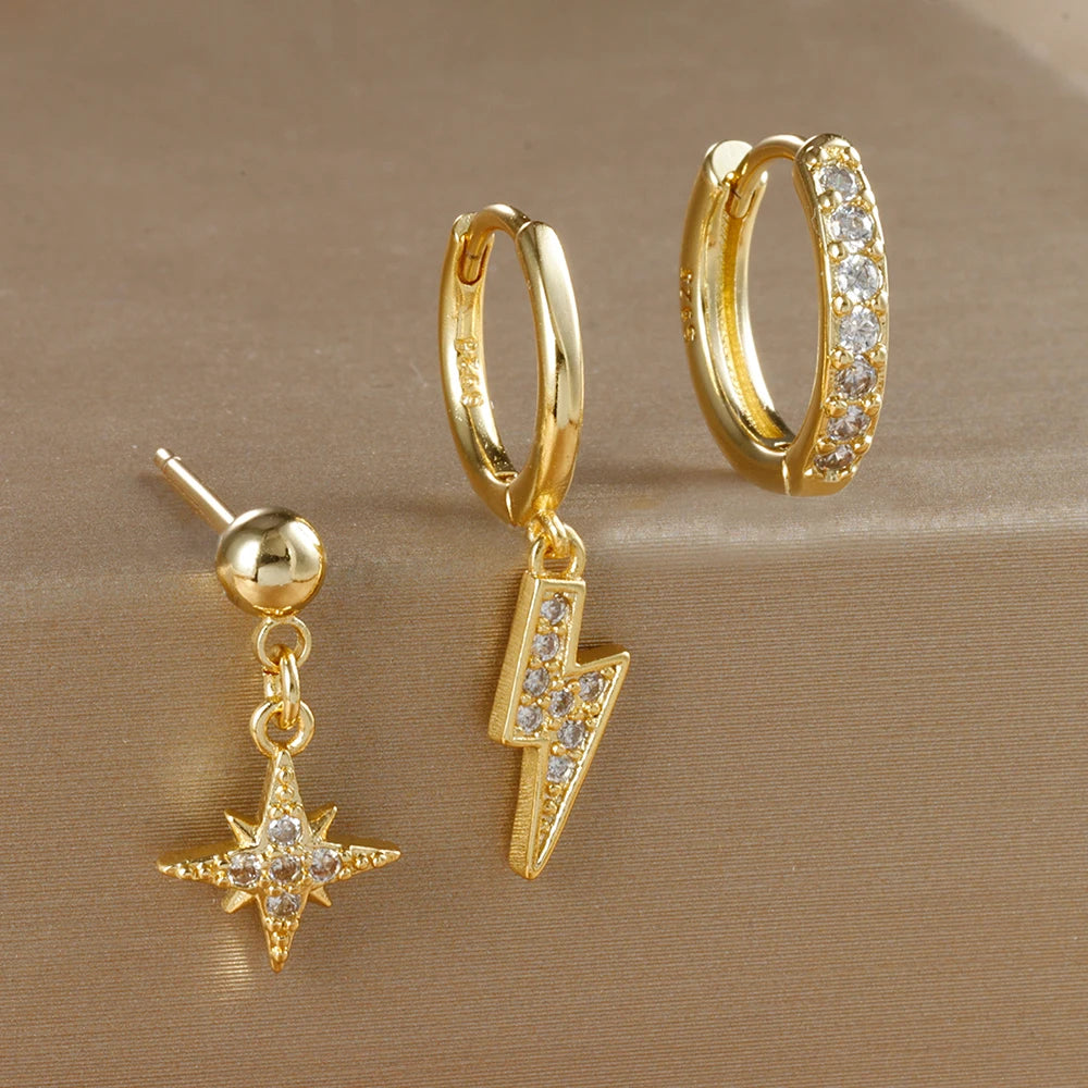 3 Piece Luxury Star Pendant Piercing Earrings Set For Women