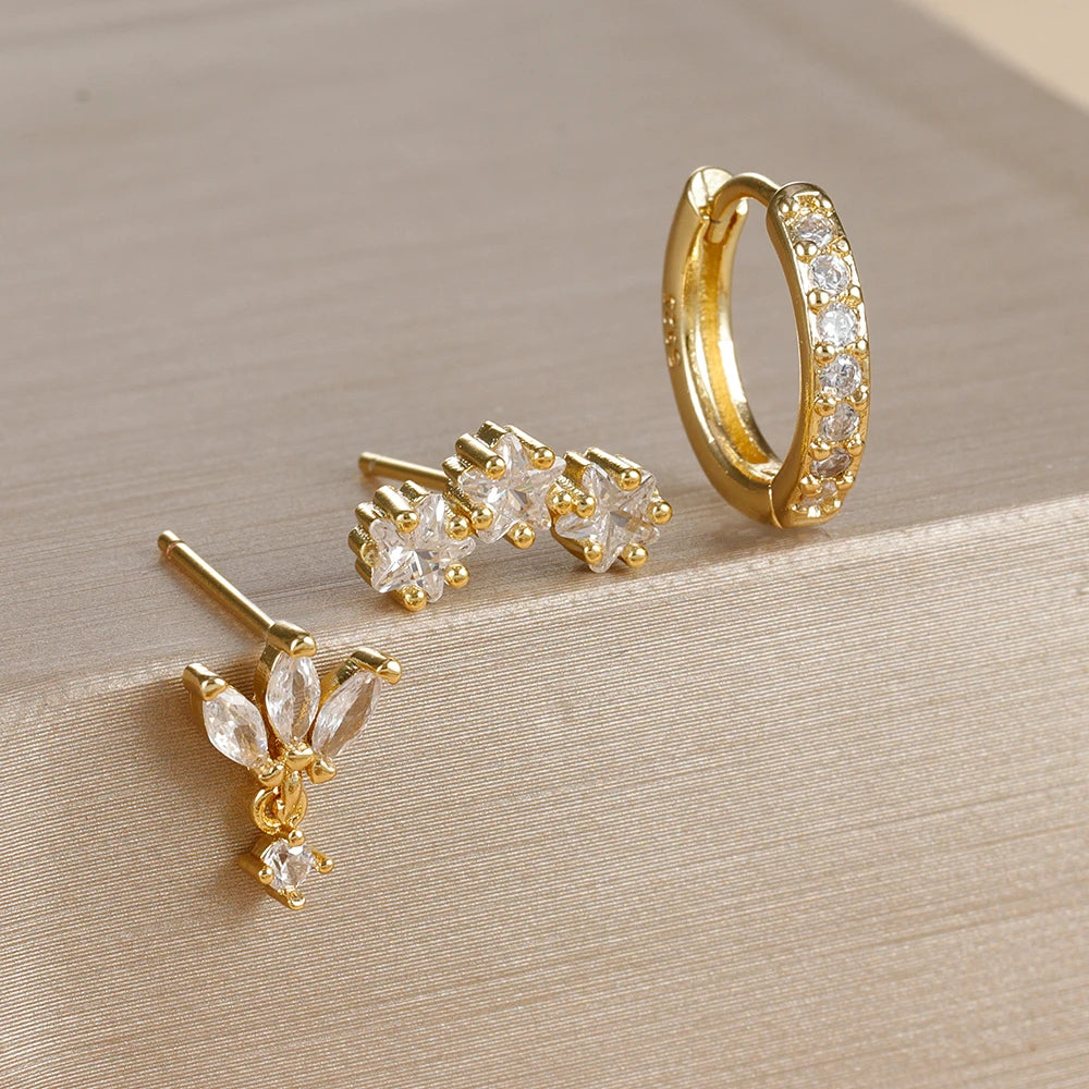 3 Piece Luxury Star Pendant Piercing Earrings Set For Women