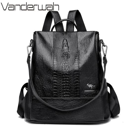 Women's Crocodile Pattern Backpack Leather