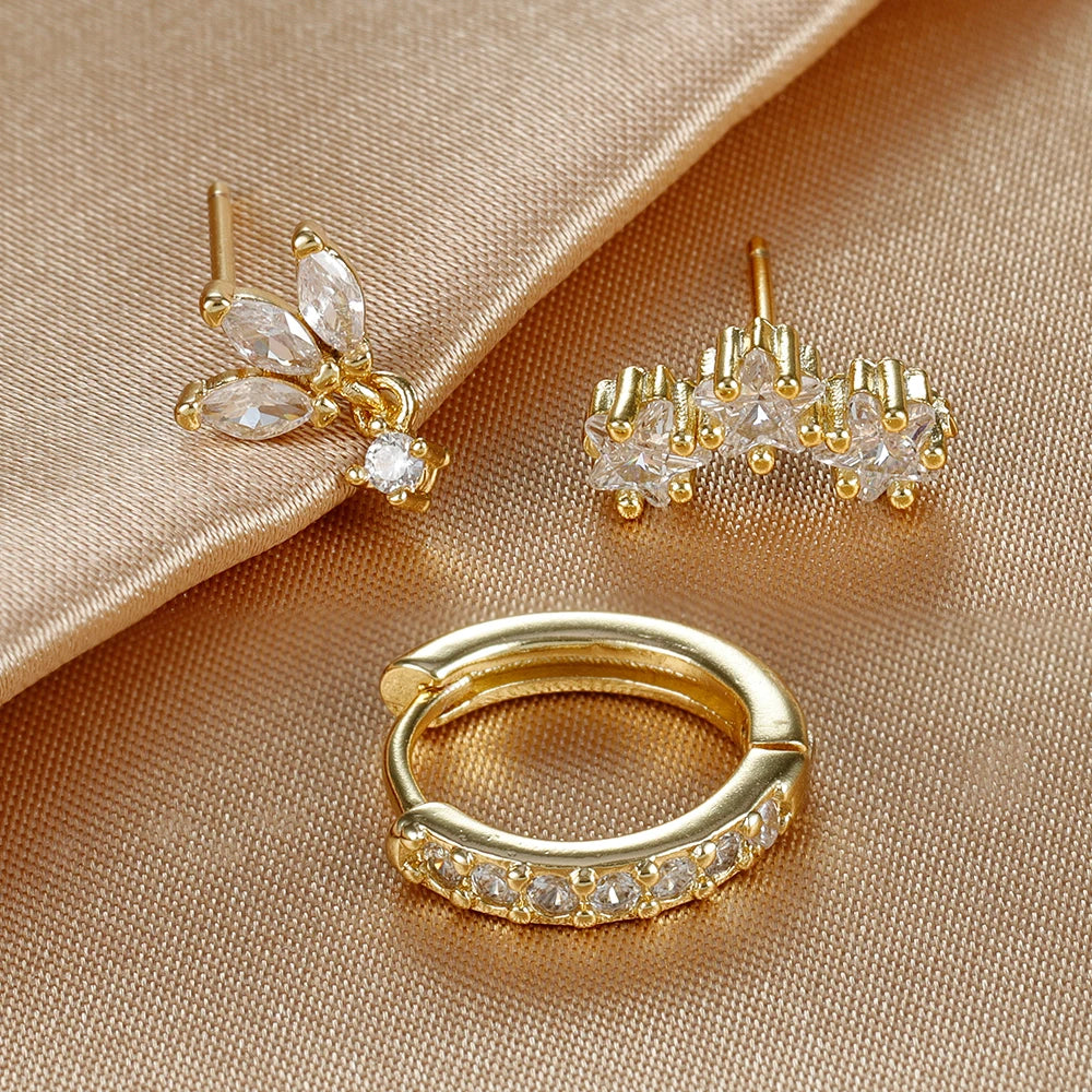3 Piece Luxury Star Pendant Piercing Earrings Set For Women
